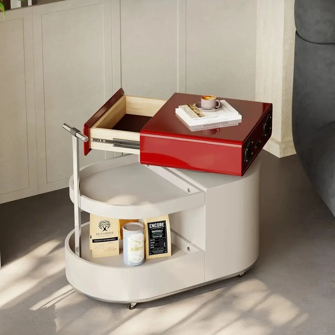 With Storage Shelf Multifunctional End Table Modern Mobile Side Table with Wheels, Rolling Coffee Cart for Living Room & Bedroom
