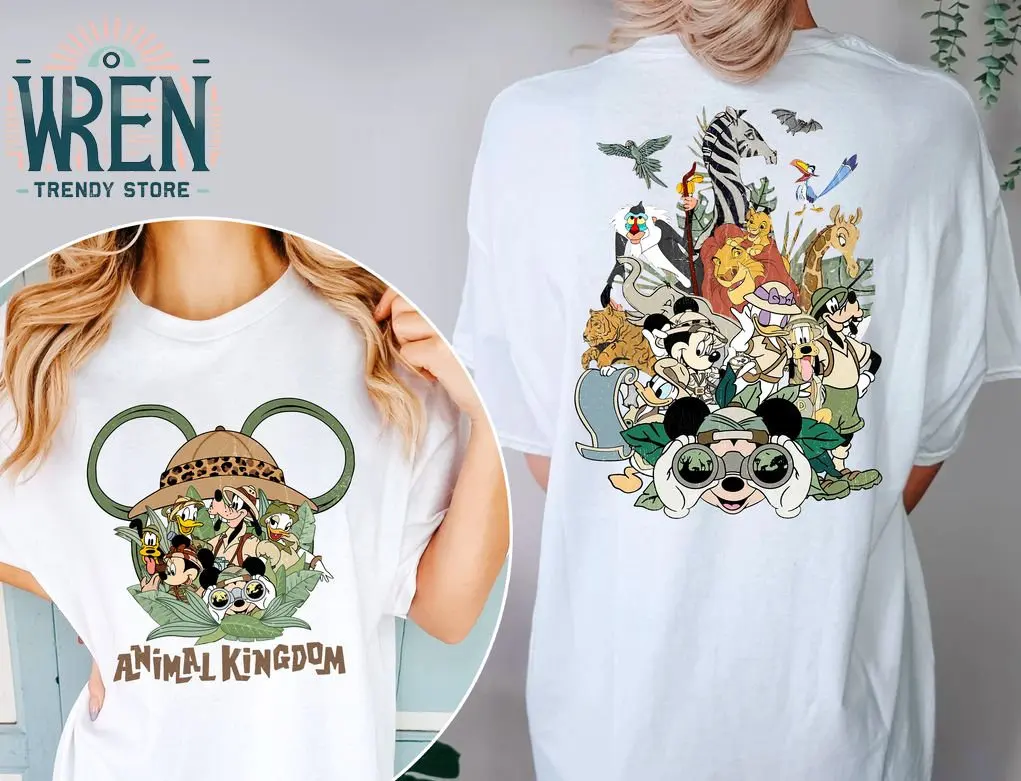 ريترو ديزني الحيوان المملكة قميص ديزني وورلد ميكي والأصدقاء تي شيرت ديزني الحياة البرية بارك قميص ديزني الأسرة السفر قميص