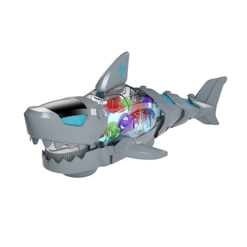 Electric Mechanical Gear Pet Shark-shape Interactive Toy for Children Gear Car Transparent Toy with Light for Kids