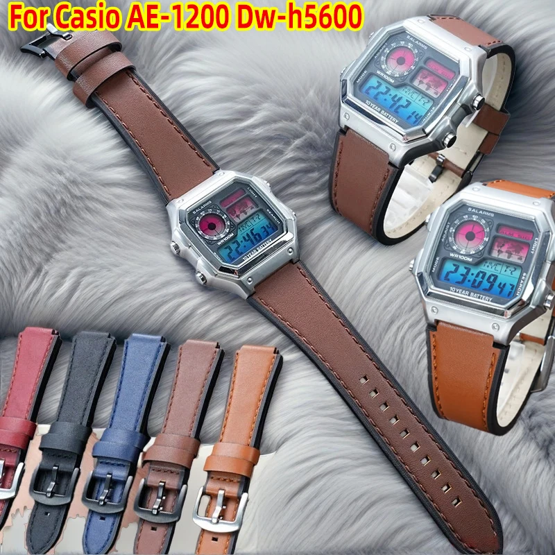 

Ae-1200 Мужской ремешок для часов в стиле ретро для часов Casio AE1200 Dw-h5600 SGW-300 400 A158/a168 Ремешок для часов из воловьей кожи 18 мм Красный Синий