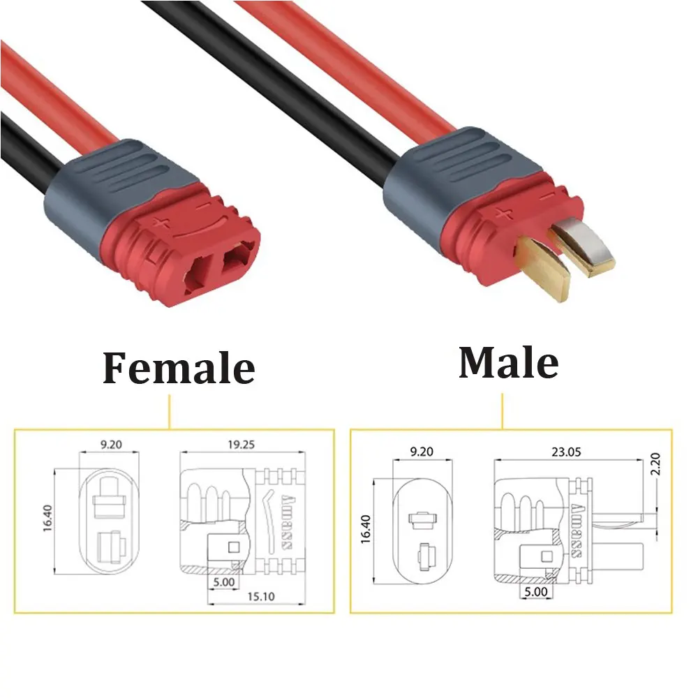 10 pçs amass t conector deans plug com capa macho fêmea amass deans conector com bainha habitação para rc bateria aeronaves brinquedos