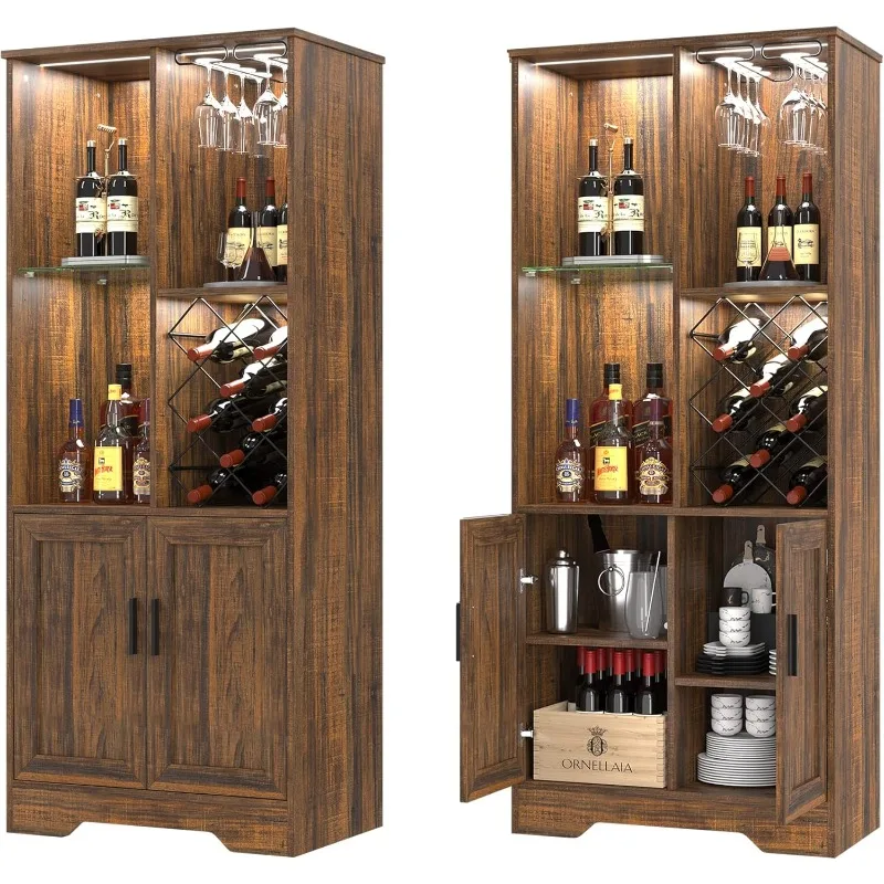 

Modern Liquor Cabinet with LED Lights, Wine Rack and Storage for Home (Brown)