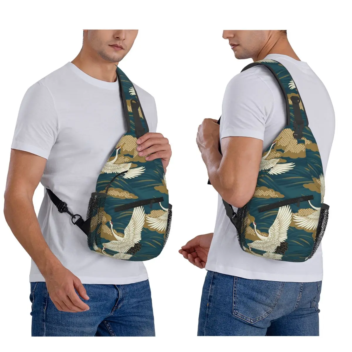 

Японская художественная татуировка, японская нагрудная сумка с деревянным принтом, мужской рюкзак через плечо на слинге, нагрудная сумка, дорожный походный рюкзак, сумка на плечо