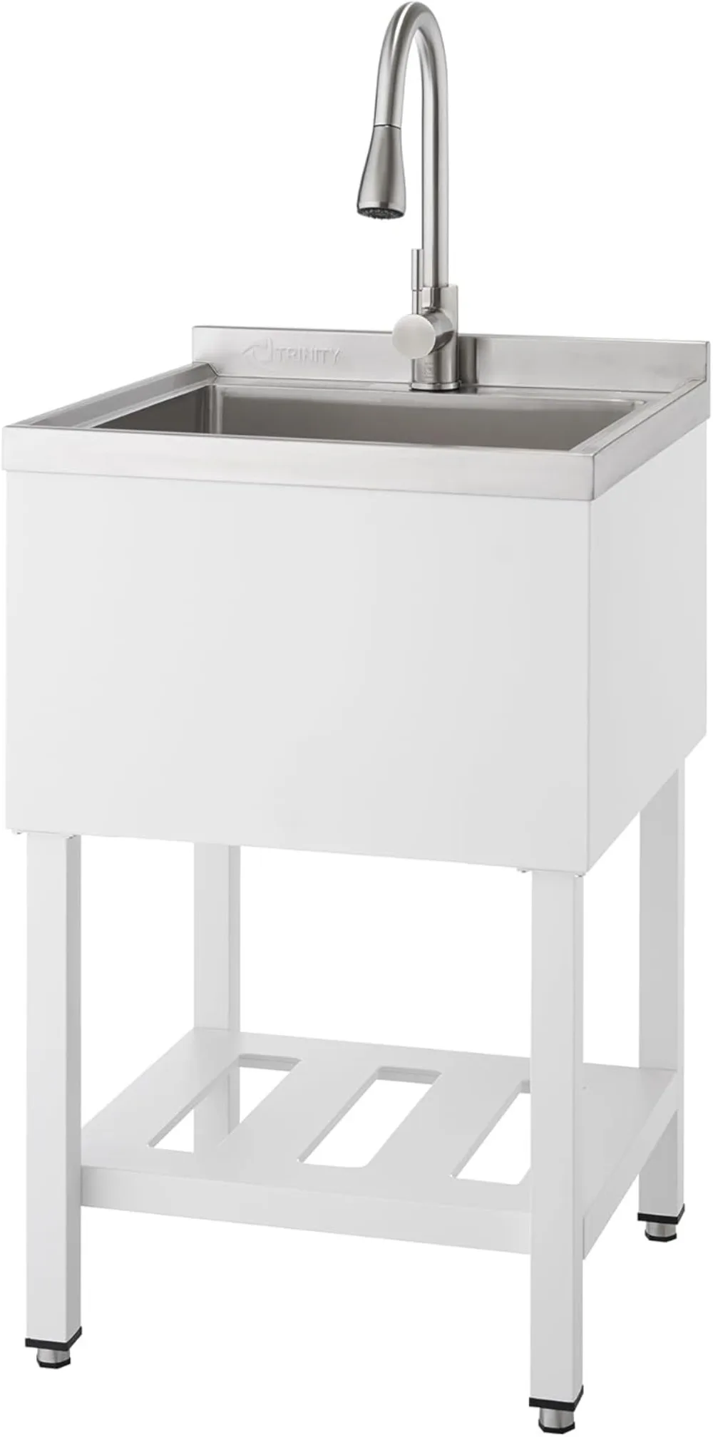 Stainless Steel Freestanding Single Bowl Utility Sink for Garage, Laundry Room, Commercial Use, Includes Pull-Out Faucet