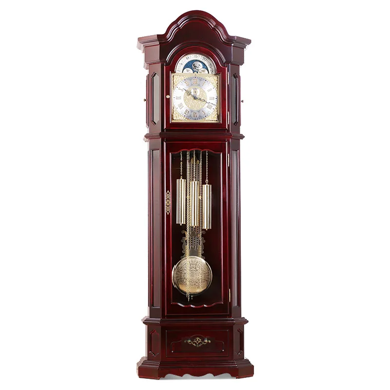 Villa solid wood machinery Chinese retro living room European floor clock living room pendulum clock