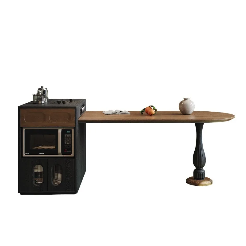 French antique style embedded microwave oven model retractable island table integrated household small apartment rock slab