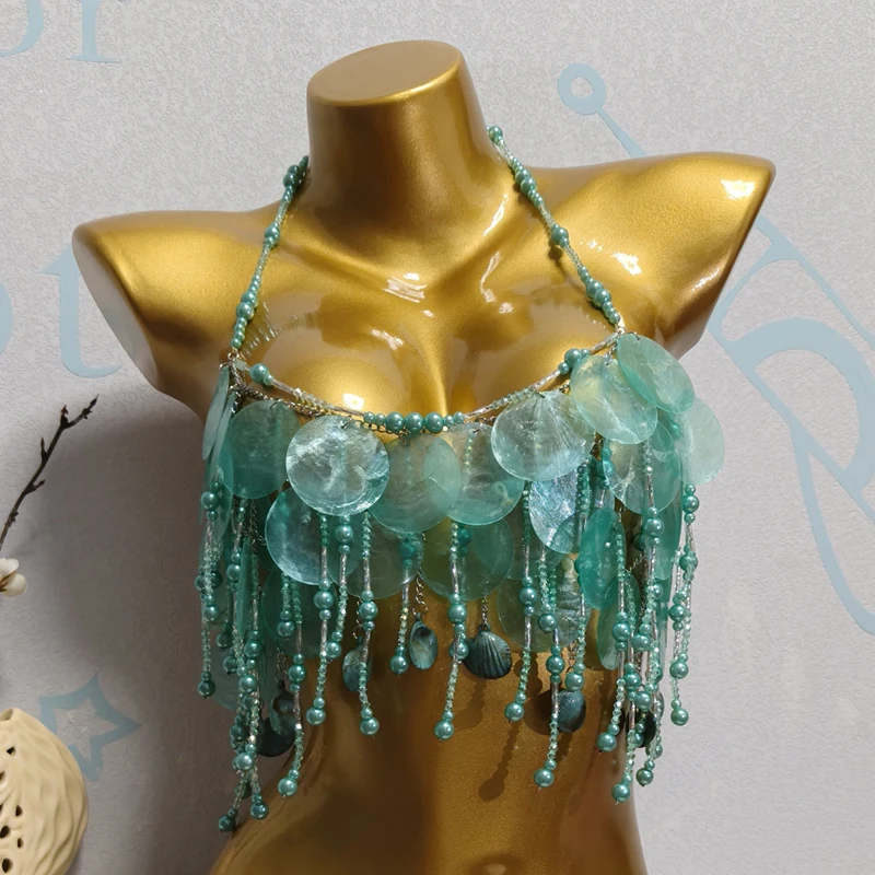 Handmade Bead Top Chest Chain Crystal Heavy Body Chain Sexy Suspender Accessories Fashion Bra Music Festival Party Summer Beach