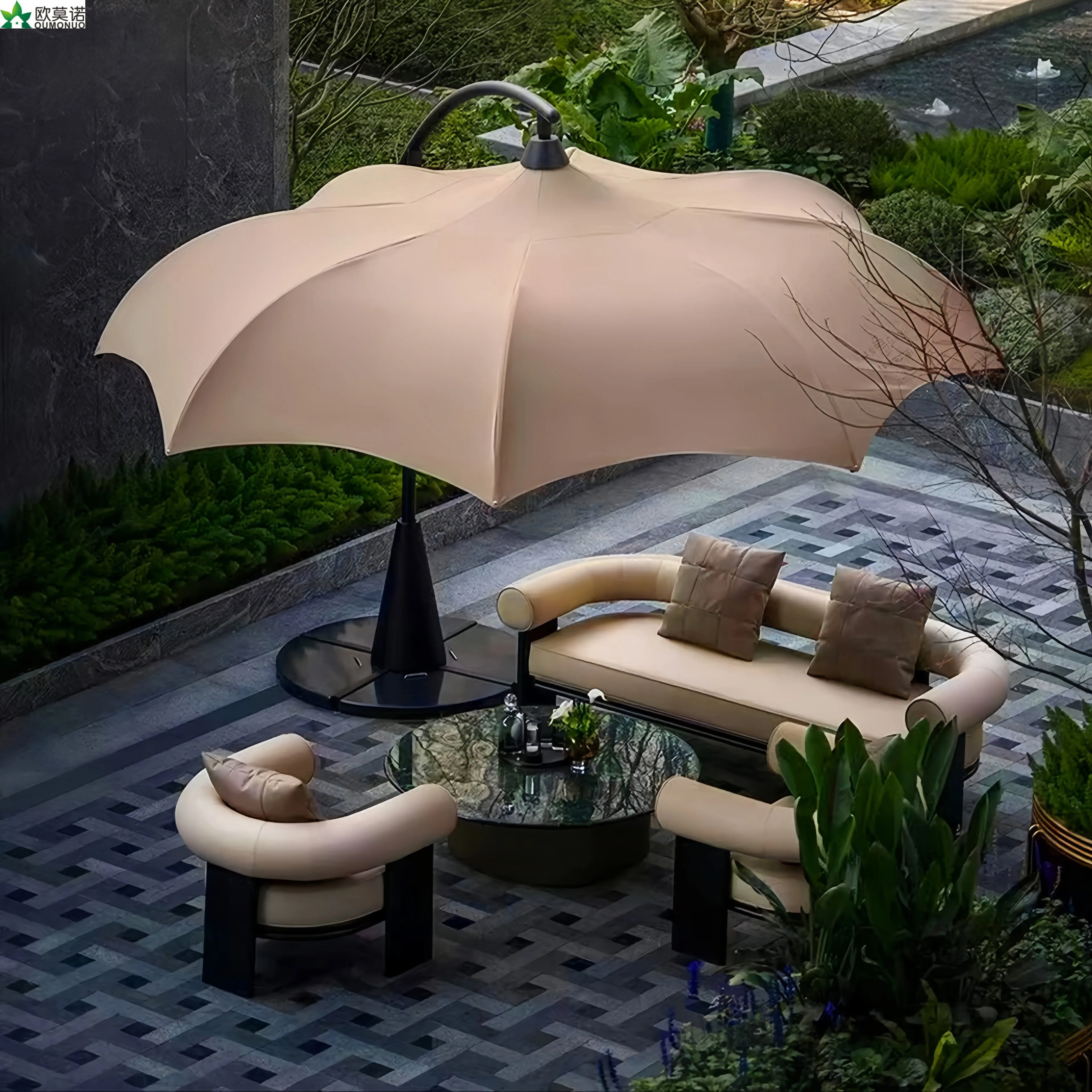 Outdoor Garden Parasol Manual Waterproof Wind Resistant Master Design Simple Vacation Wind Roman Umbrella Sun Umbrella