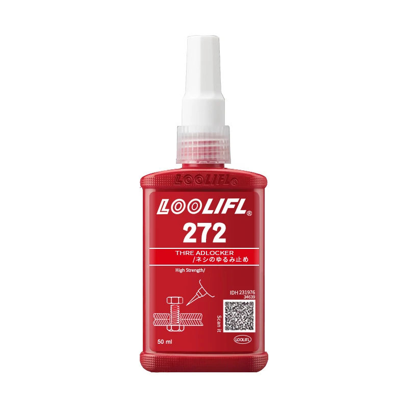 Loolifl 272 50ml Rode Hoge Sterkte Schroefdraadborgmiddel Hoge Temperatuurbestendige Schroeflijm Anti-Losdraadafdichtmiddel voor Metalen Schroefdraad