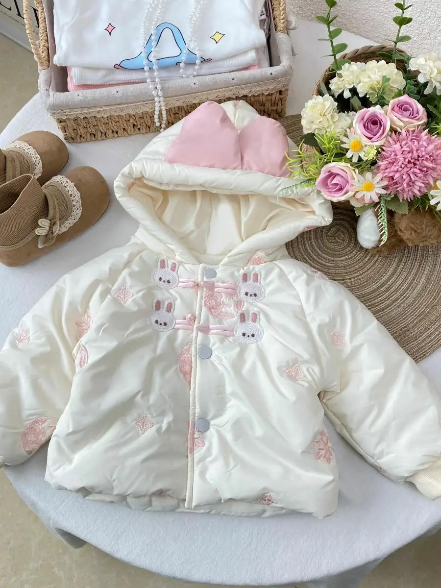 

Thiened Cotton Jaet for Girls Baby Warm Outerwear Fce Lined Winter Clothes Children's Faionable Outfit for Toddlers
