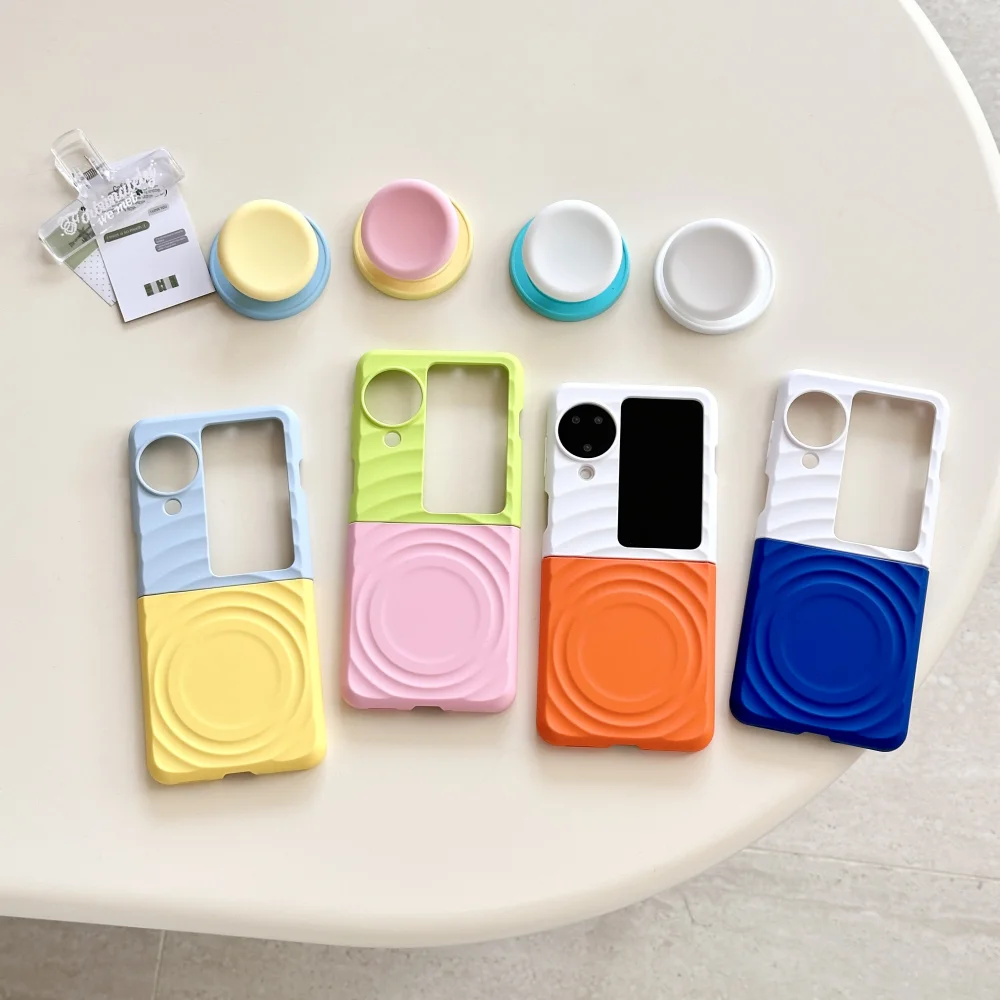 

For Oppo Find N3 Flip Case Magnetic Suction Ripple Pattern Contrast Color Block Foldable Matte Anti-Slip Grip Cover