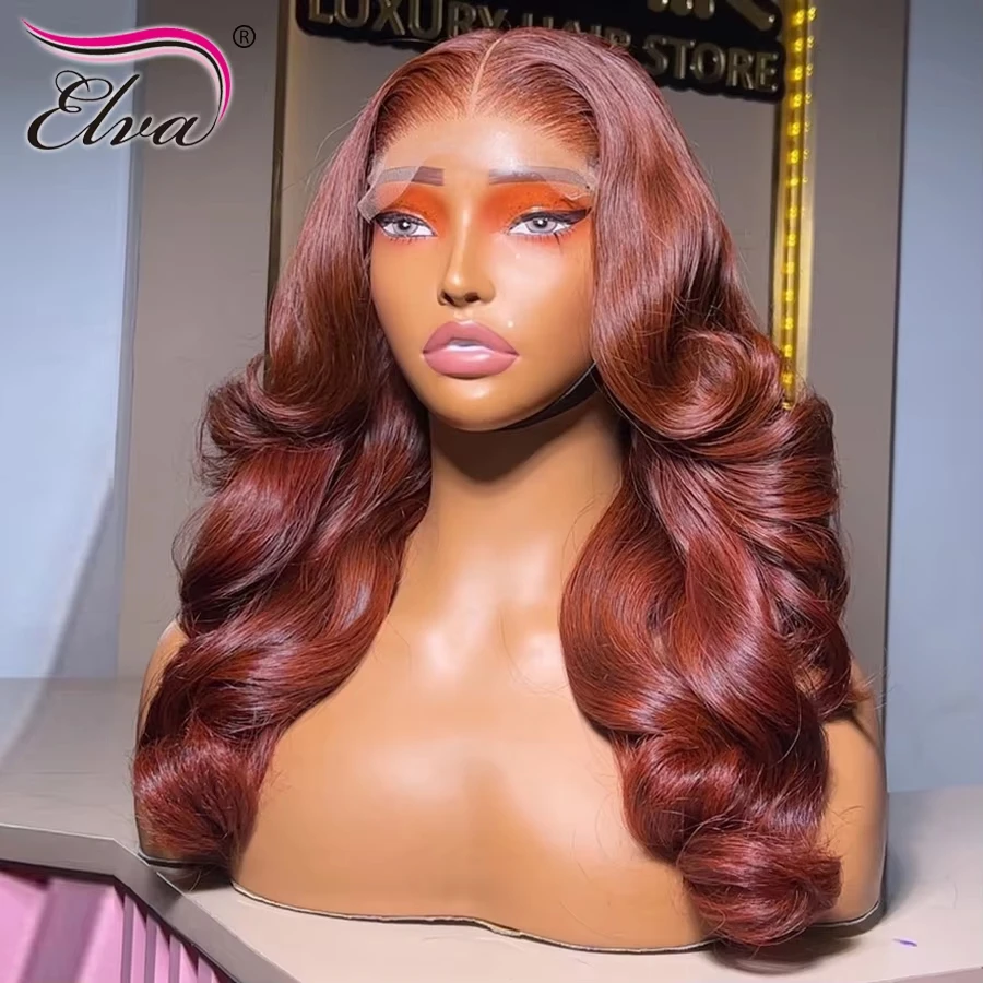 الزنجبيل البني غلوليس 9X6 ريال HD إغلاق الباروكات شعر الإنسان موجة فضفاضة الباروكات فراق عميق جاهزة للذهاب غير مرئية HD الدانتيل تذوب جلود