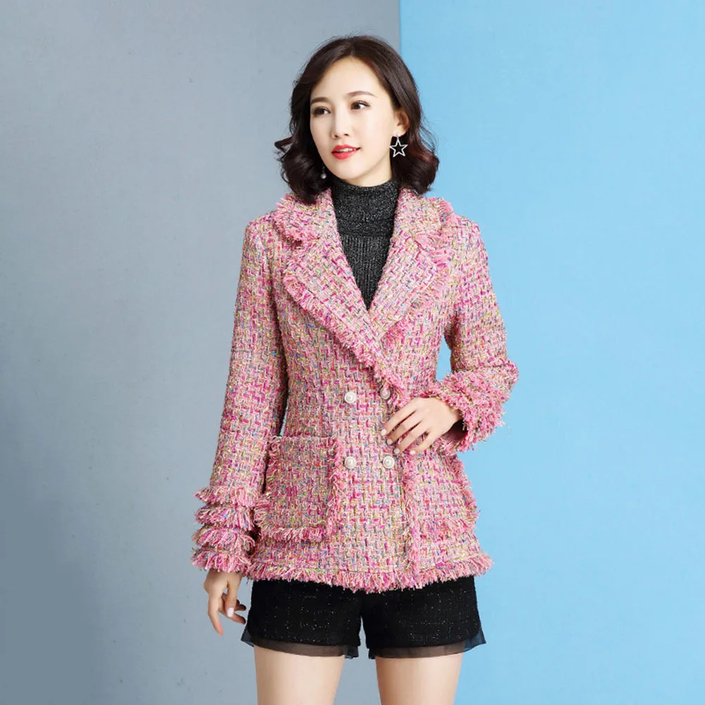 Lente herfst mode tweed jasje dames klassiek klein geurjas elegant dames kwast korte verdikte bovenkleding tops