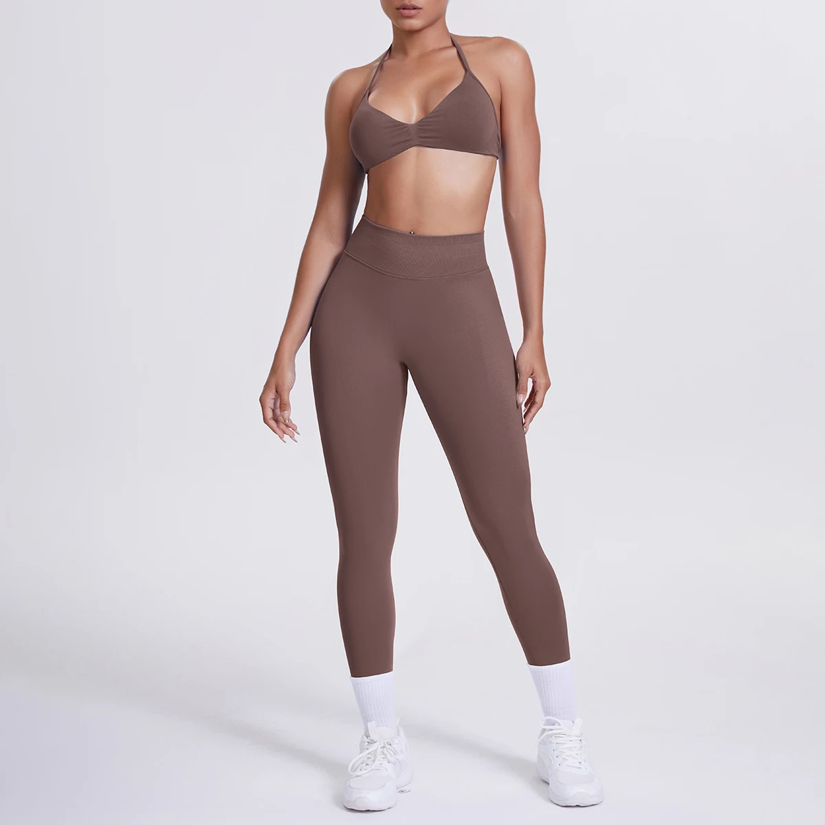 Frauen 2 stücke Patchwork Sport Yoga Anzug Training Ärmellose Sport Gym Tops Bauch-steuer Abnehmen Booty Leggings Yoga Anzug Sport – Detail 38