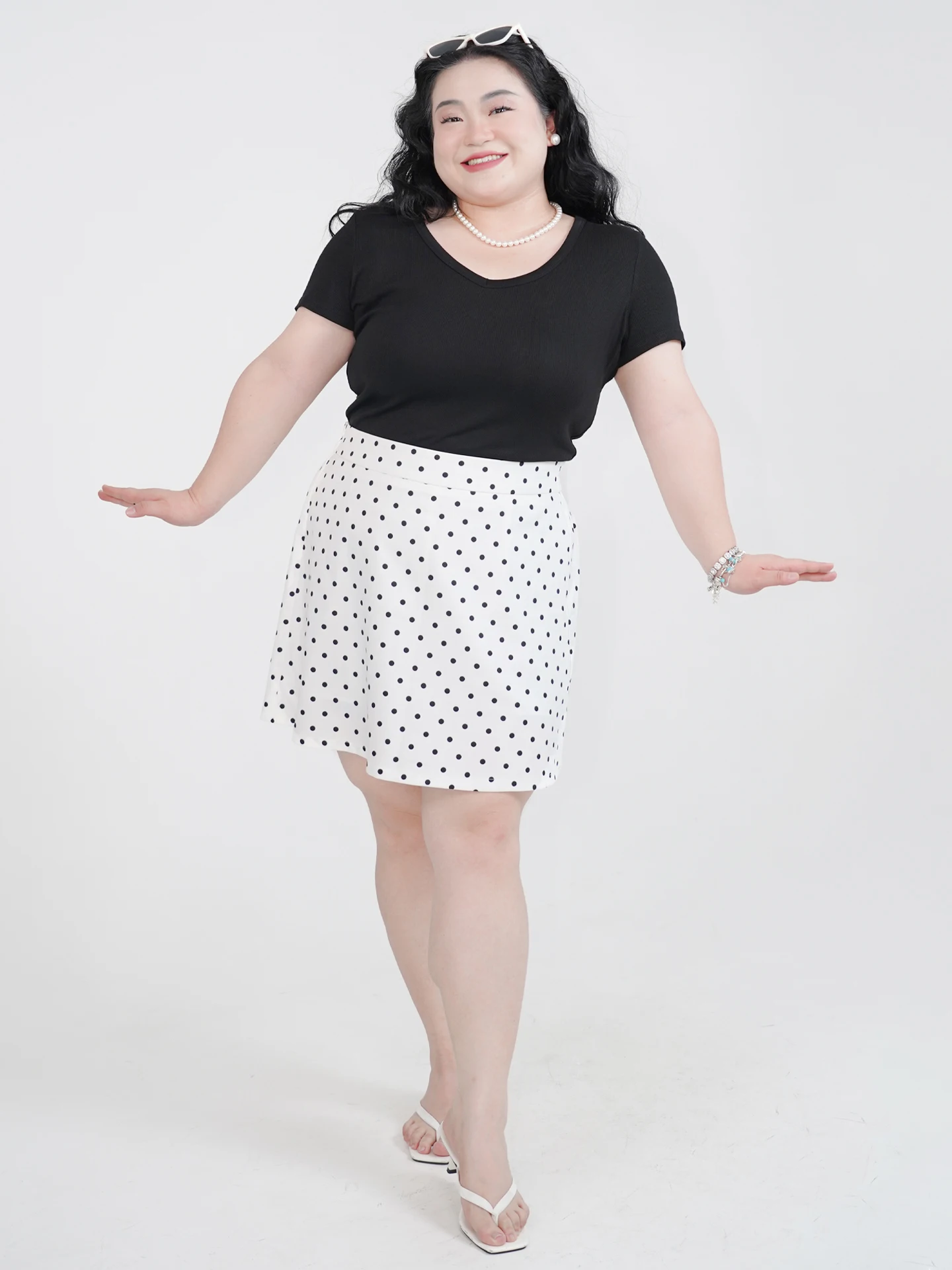 

Юбка в горошек Fre Sle, повседневная, универсальная, больших размеров, женская одежда, прямого кроя, А-силуэт, из полиэстера