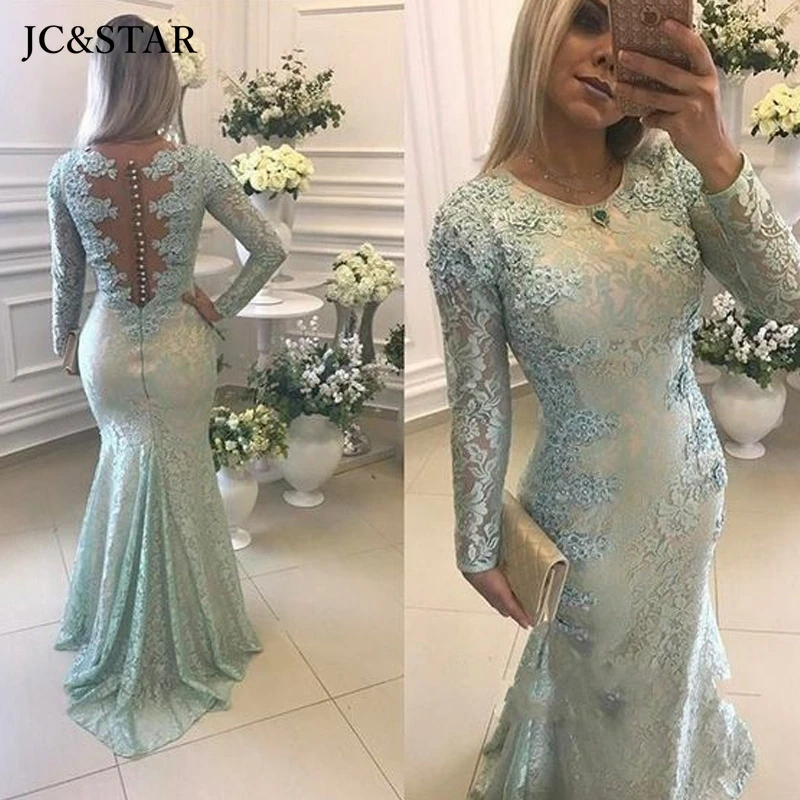 dusty green bridesmaid dress lace beaded long sleeve robe demoiselle d honneur femme elegant prom Gown long sukienki na wesele