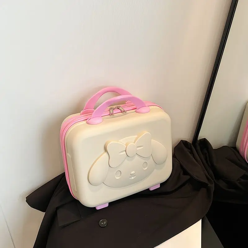 Sanrio Cute Cartoon Suitcase Portable Cosmetic Case 2024 New Anime Melody Boarding Storage Bags Korean Version Hand Bag Gift