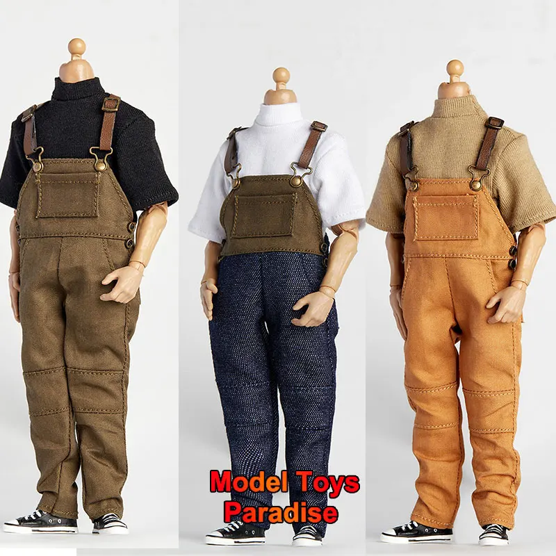 

1/12 Scale Men Soldier Trendy Loose Workwear Suspender Pants High Neck Mid Length Shirts Fit 6inch Asi 3.0 Action Figure Body
