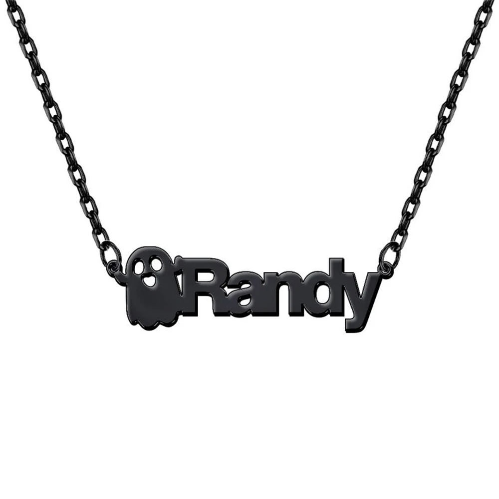 Minimalist Cute Ghost Name Necklace Custom Halloween Gifts for Women Men Black Collares Stainless Steel Neck Chain