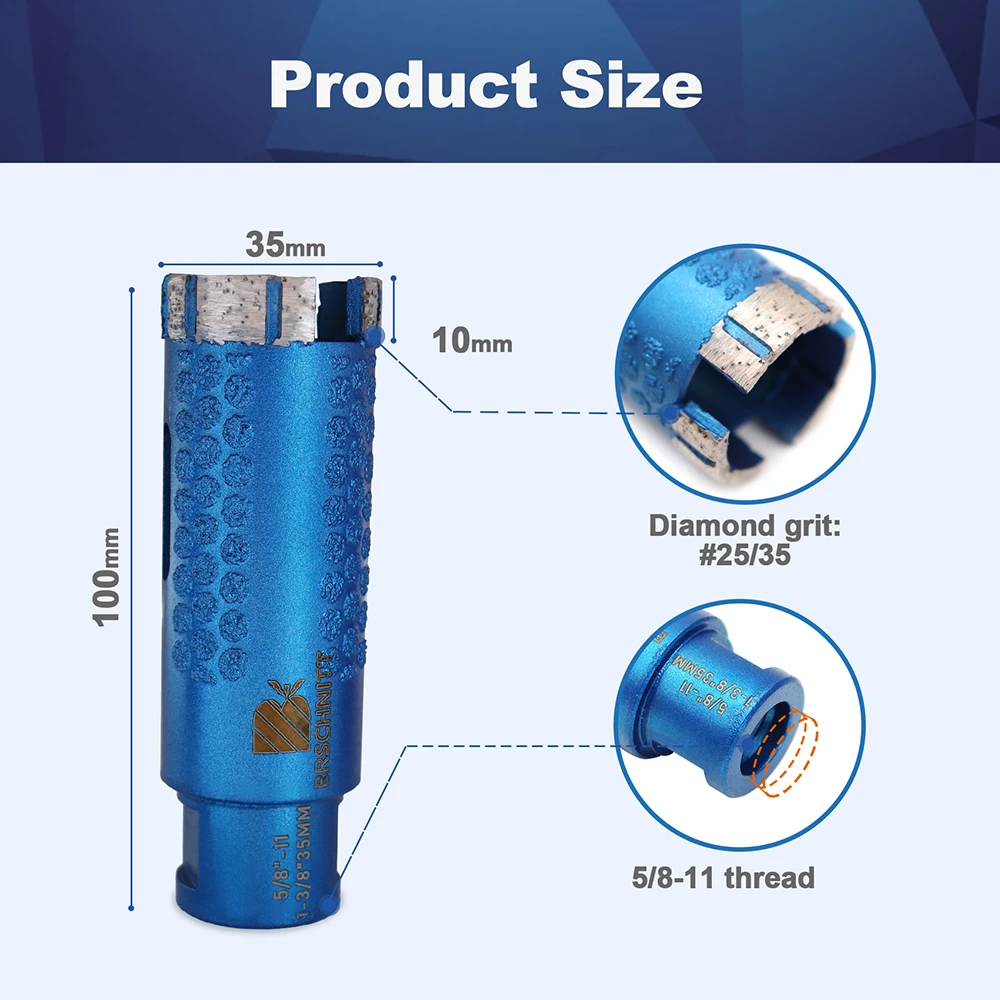 Imagem -02 - Broca a Seco Soldada a Laser Cortador de Telha de Porcelana Buraco para Pedra de Mármore de Granito Concreto Thread Core Bit 35 mm 1pc