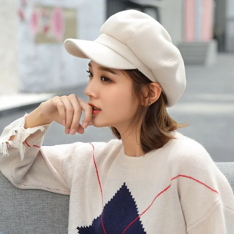 Winter hat for women Pure material Woolen Octagonal Hat Fashion Newboy caps for girls wool cap