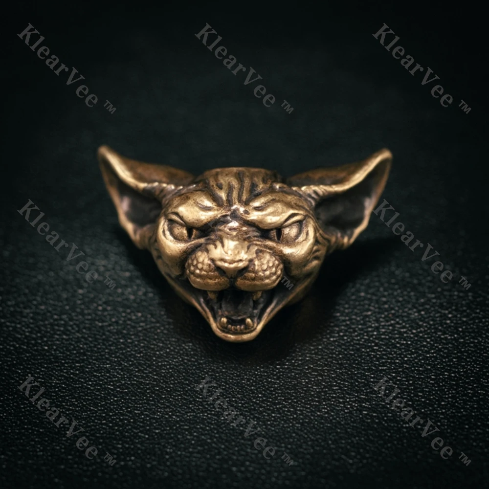 

Латунный кулон в виде головы кошки EDC, персонализированный нож, зонтик из бисера, веревка, хвост, кулон, брелок, подвеска «сделай сам», аксессуары для рюкзака для кемпинга