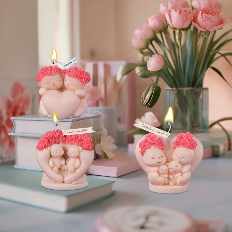 

Симпатичная силиконовая форма для свечи с медведем любви, роза, животное, медведь, форма для эпоксидной смолы, цветок любви, гипсовые формы, подарок на день Святого Валентина