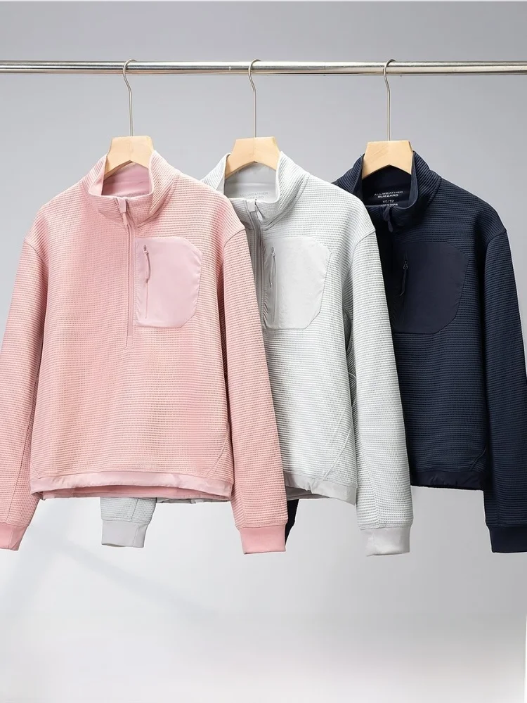 

Unique Elegant Outdoor Men's Women's Couple Comfortable Breathable Half Zipper Hoodie Casual Style Long Sleeve Waffle Texture