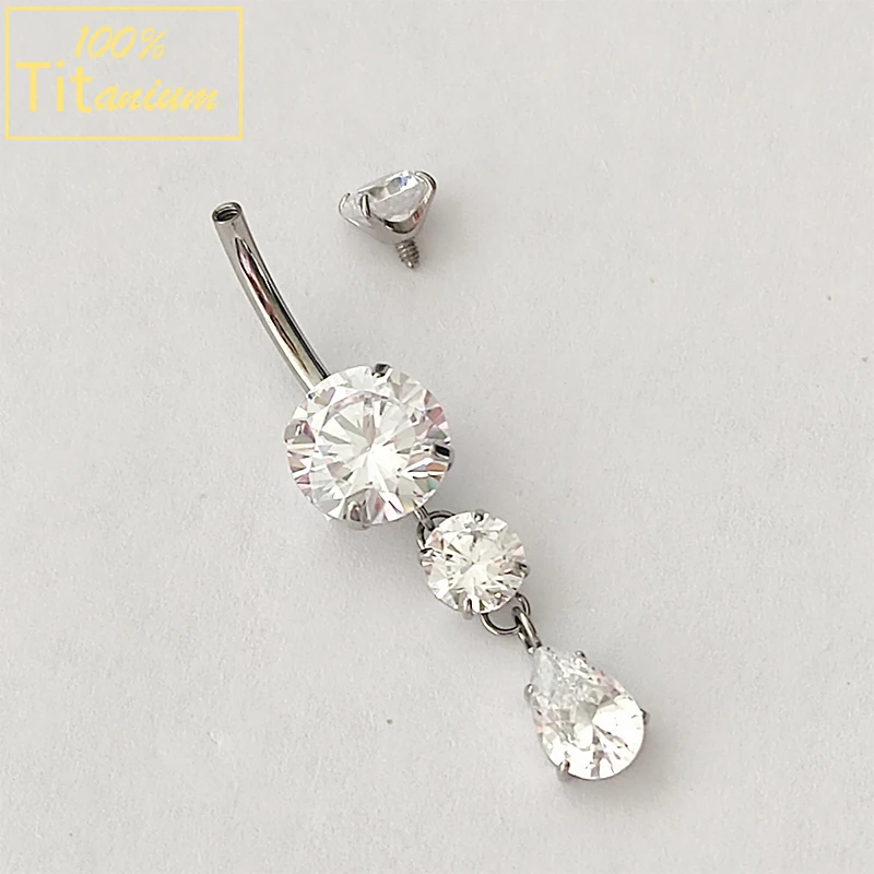 Teardrop Dangle Clear CZ Belly Button Ring ASTM F136 Titanium Internally Thread Navel Piercing Navel Ring Sexy Body Jewelry 14G