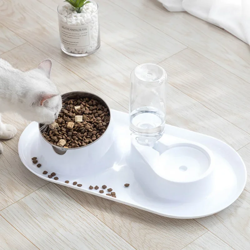 

Pet dual bowl dog and cat automatic feeding and water dispenser cat bowl and dog basin pet supplies