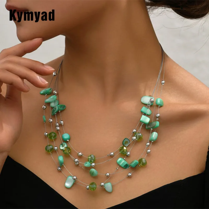 Kymyad Trendy Necklaces For Women Shell Crystal Mixed Multilayer Necklace New Women's Neck Chain Ladies Clothes Accessories