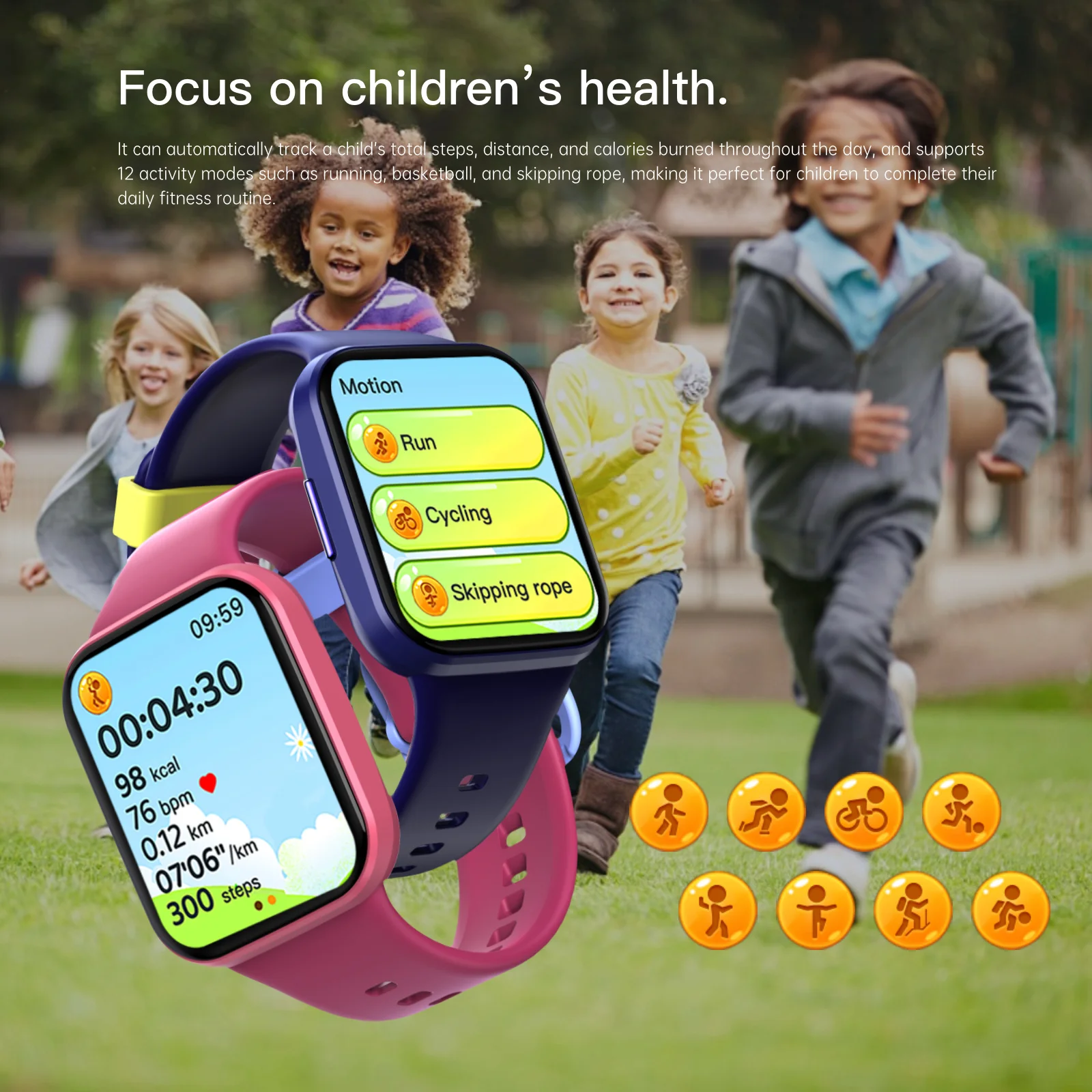 Amorus Kids Smart Watch Health Monitor Interactive Electronic Watch for Children's Sport Studing Watch Best Birthday Gifts