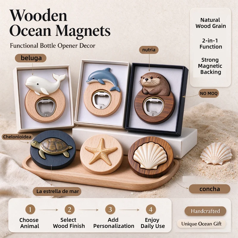 Wooden Style Fridge Magnets With Recessed Concave Center Sturdy Magnets New Design Shape Souvenir Decoration Durable Lightweight