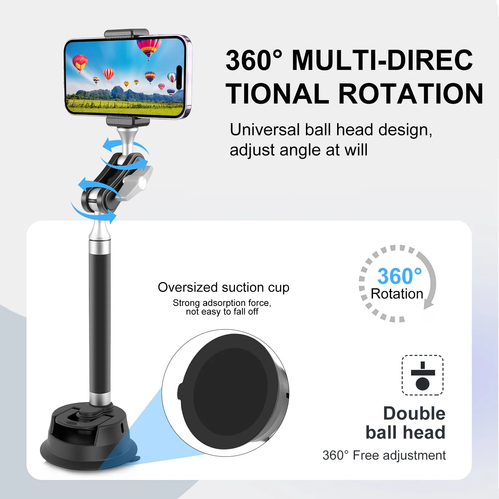 車用吸盤 ボールヘッドアームスタンド付き 磁気マウントホルダー Gopro Hero DJI OSMO Insta 360 アクションカメラ 携帯電話用