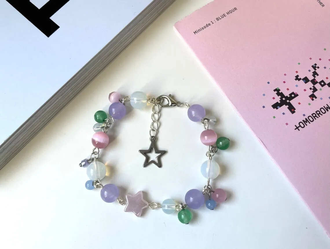 Handmade pastel bracelet | TXT blue hour inspired beaded bracelet | kpop jewelry | moa gift