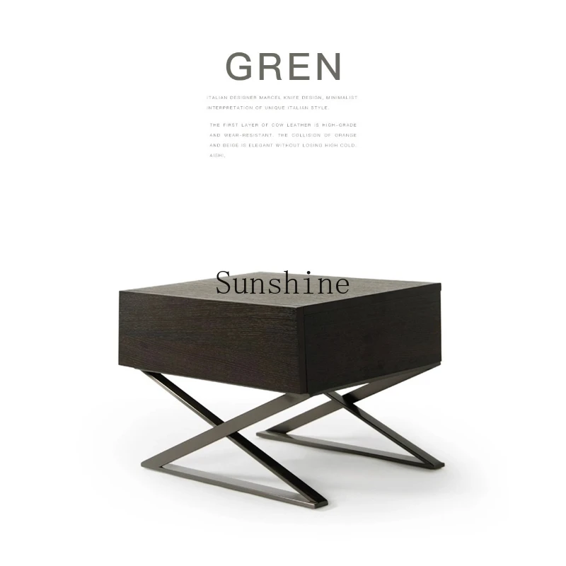 

Italian minimalist bedside table bedroom creative smoky color personalized light luxury bedroom cabinet