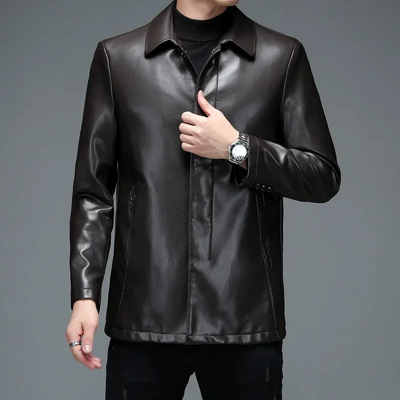 Sheepskin Jackets for Men 2022 Spring Autumn Men's Leather Jacket Genuine Leather Coats Male Zipper Casual Father Xhl310