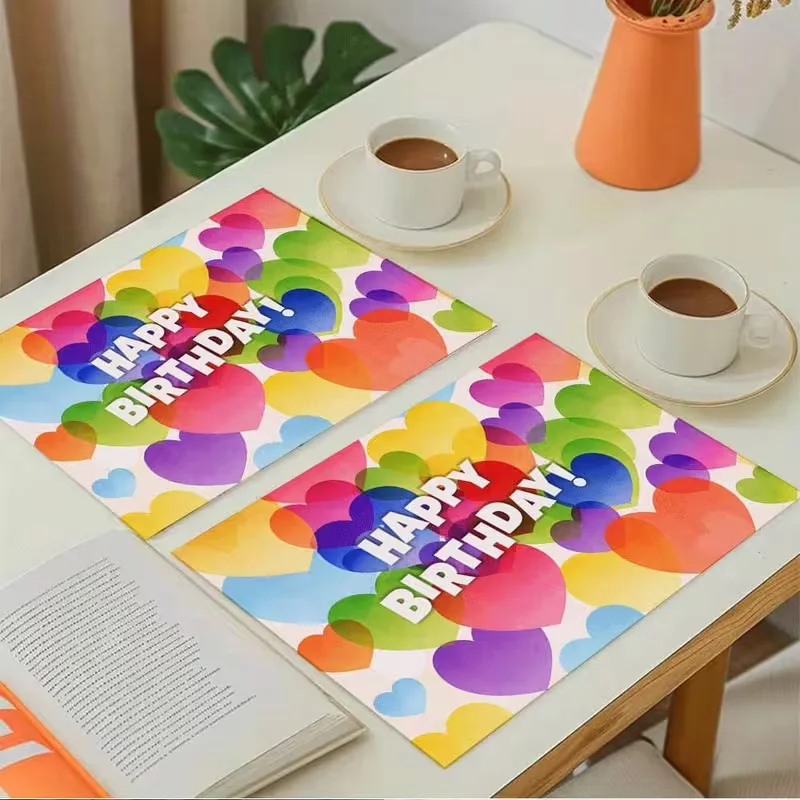 Vibrant Rainbow Multicolor Hearts Placemats Non-Slip Retro Sweet Heart Table Mats Playful Pastel Tones Table Decor