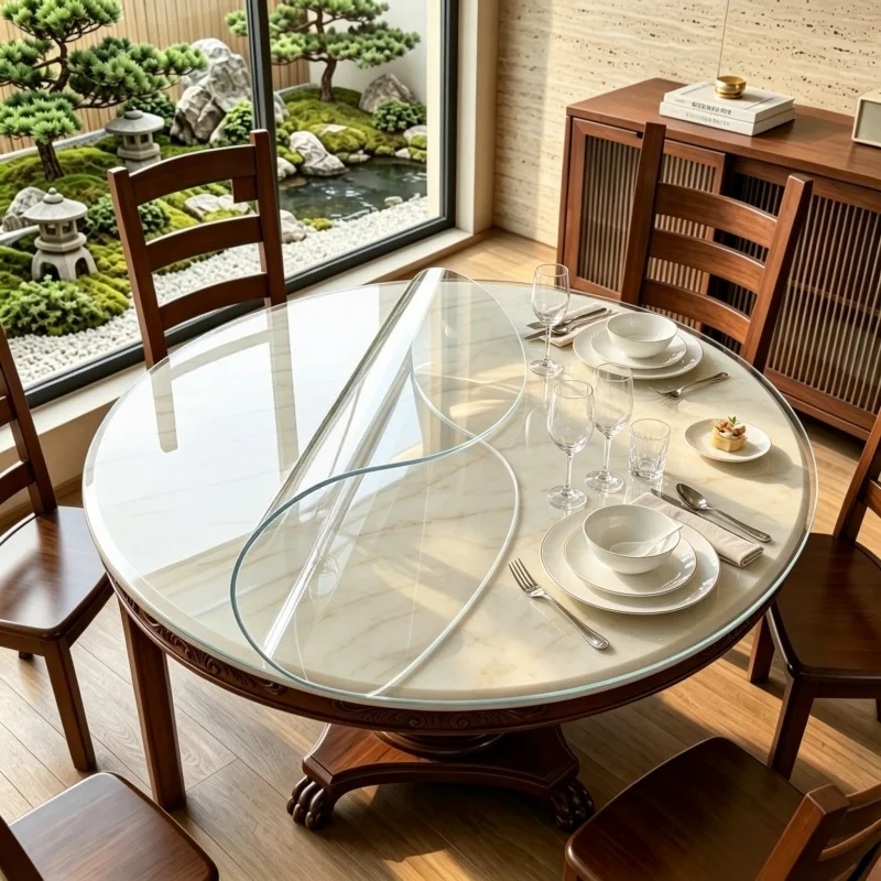 140cm Round Table Protector 0.7mm Waterproof Clear Matte PVC Tablecloth Cover Heavy Duty Table Pad for Dining Coffee Table