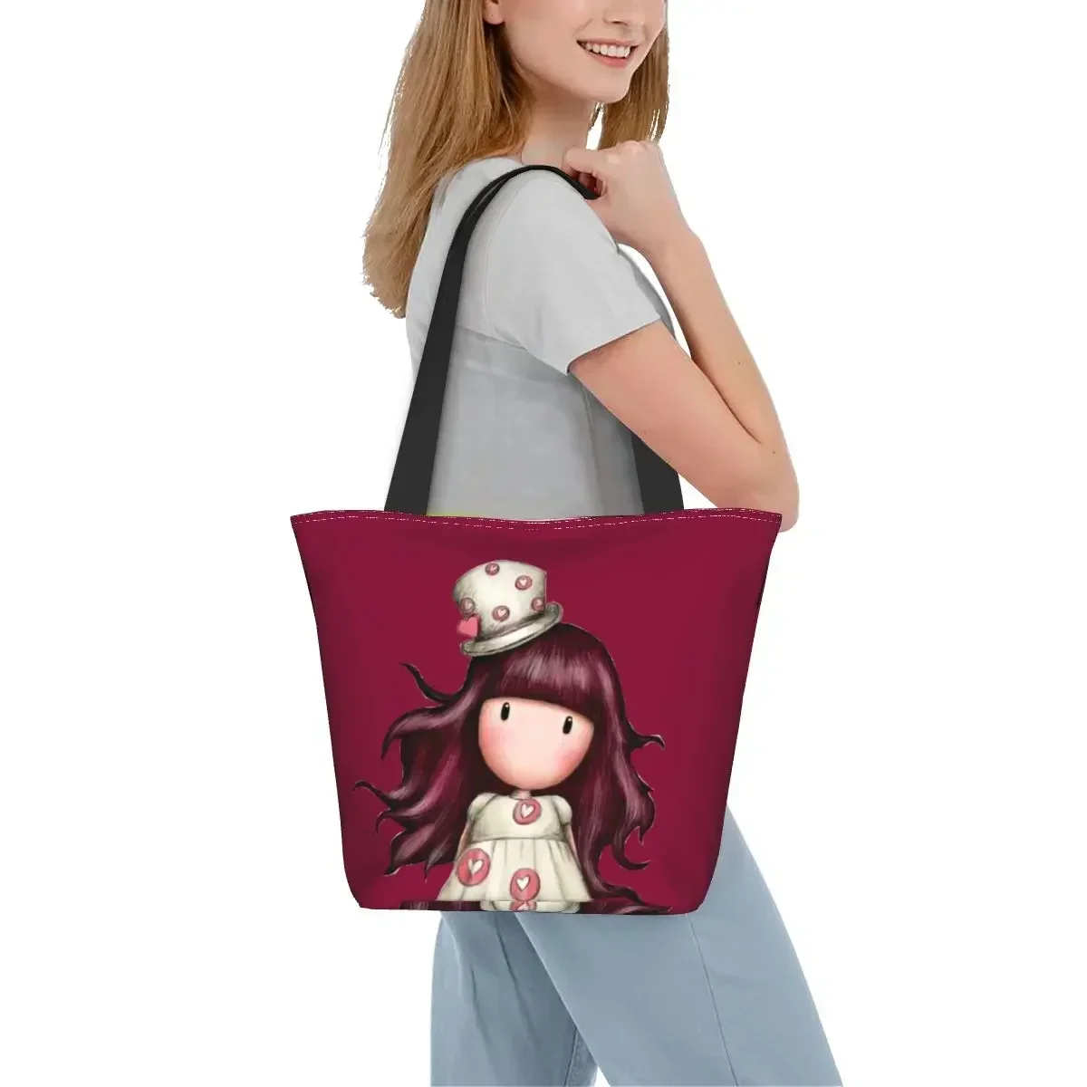 Gorjuss Santoro Grocery Tote Shopping Bags Women Cute Girl Cartoon Doll Canvas Shopper Shoulder Bag Big Capacity Handbag