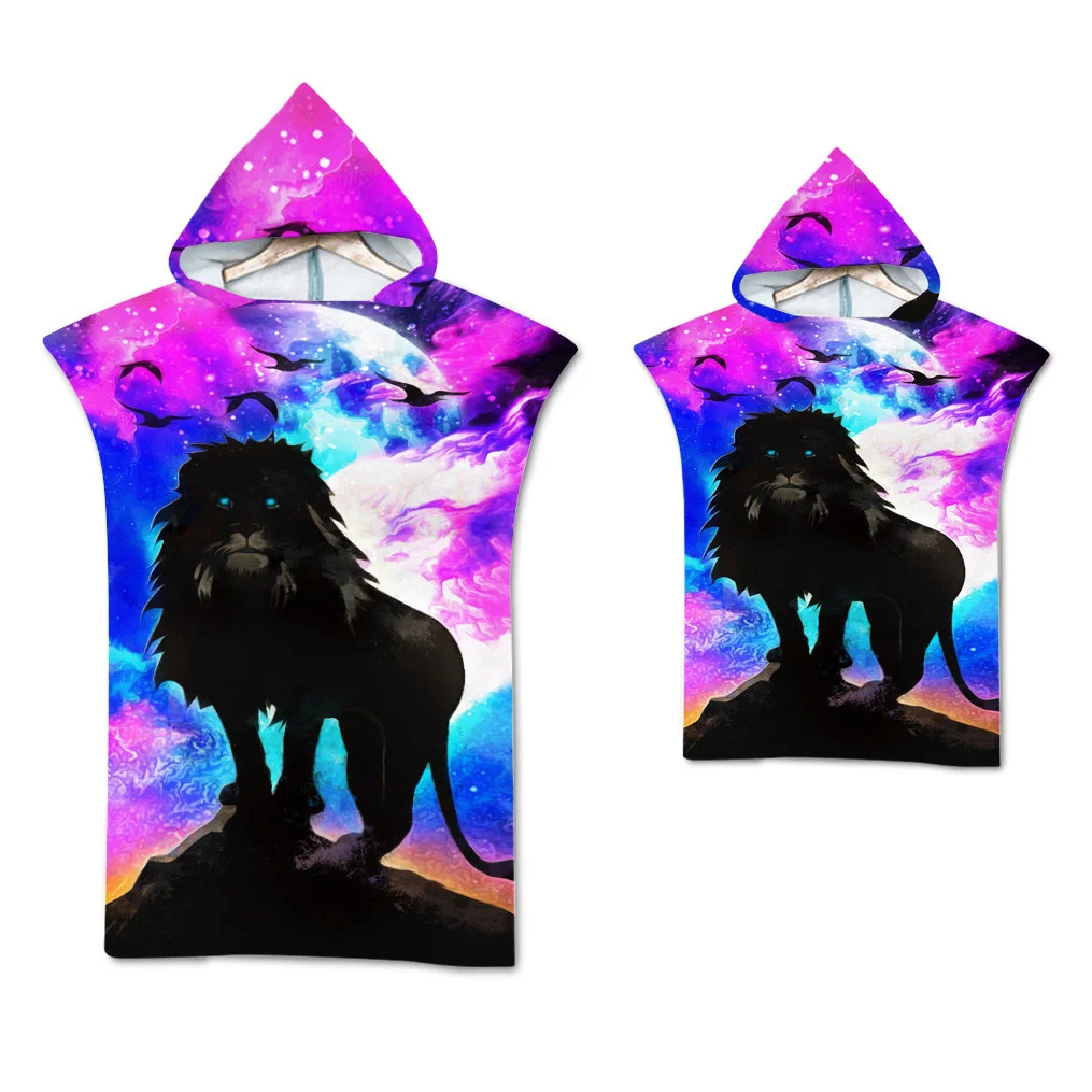 Wolf großes Strand tuch Badet uch schnell trocknende Handtücher Kapuzen mantel Neopren anzug erwachsenes Kind Eltern-Kind Poncho Bademantel zum Schwimmen Surfen – Detail 7