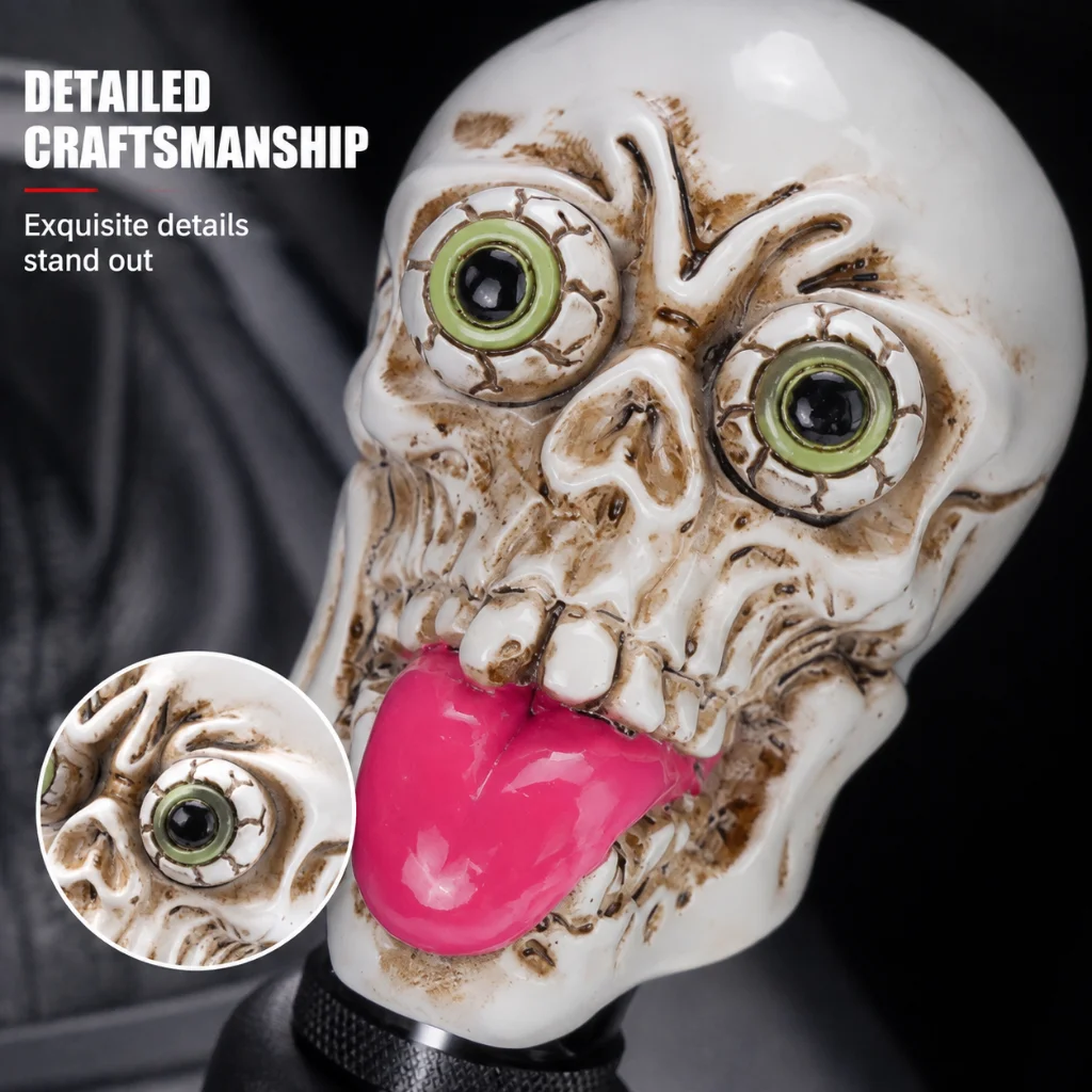 Lcars Car Modification Gear Knob, Skull Gear Head, Halloween Gift Personalized Gear Knob, Universal Manual and Automatic Transmission Replacement Shift Lever, Interior Modification Accessories Gear Shift Paddle