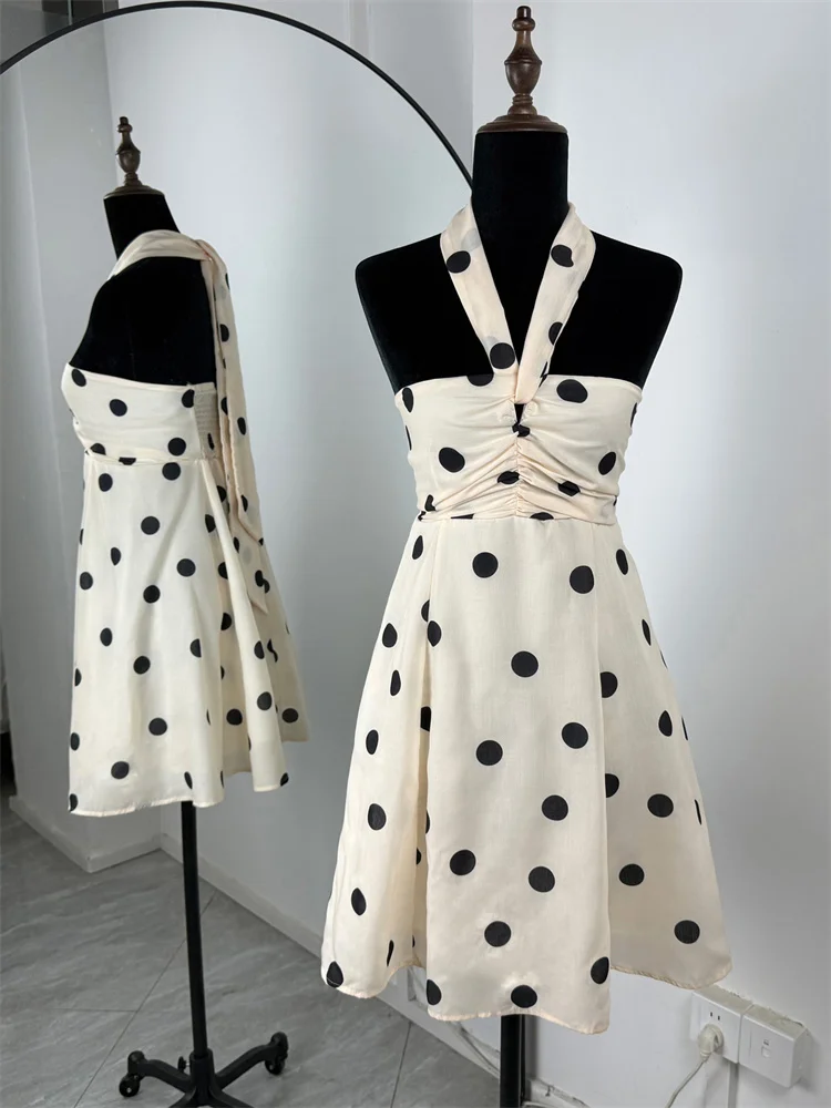 Tossy Elegant Lace-Up Fashion Mini Dress Women's Contrast Pleated Backless Summer 2025 New Bodycon Dress Female Printed Dress