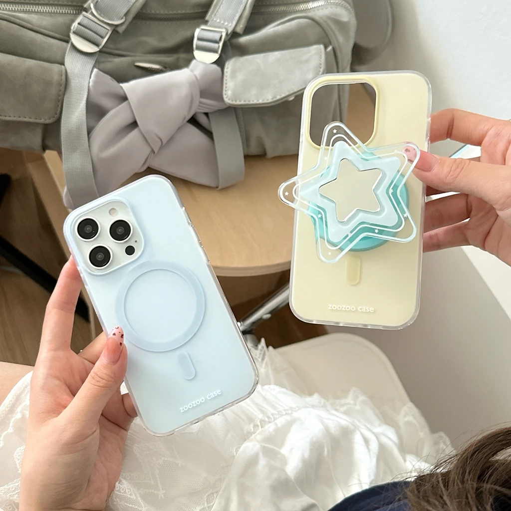 

Простой желтый, синий зеркальный чехол со звездами и держателем, магнитный чехол для телефона с беспроводной зарядкой для iPhone 17, 16, 15, 14, 13 Pro Max 17Air