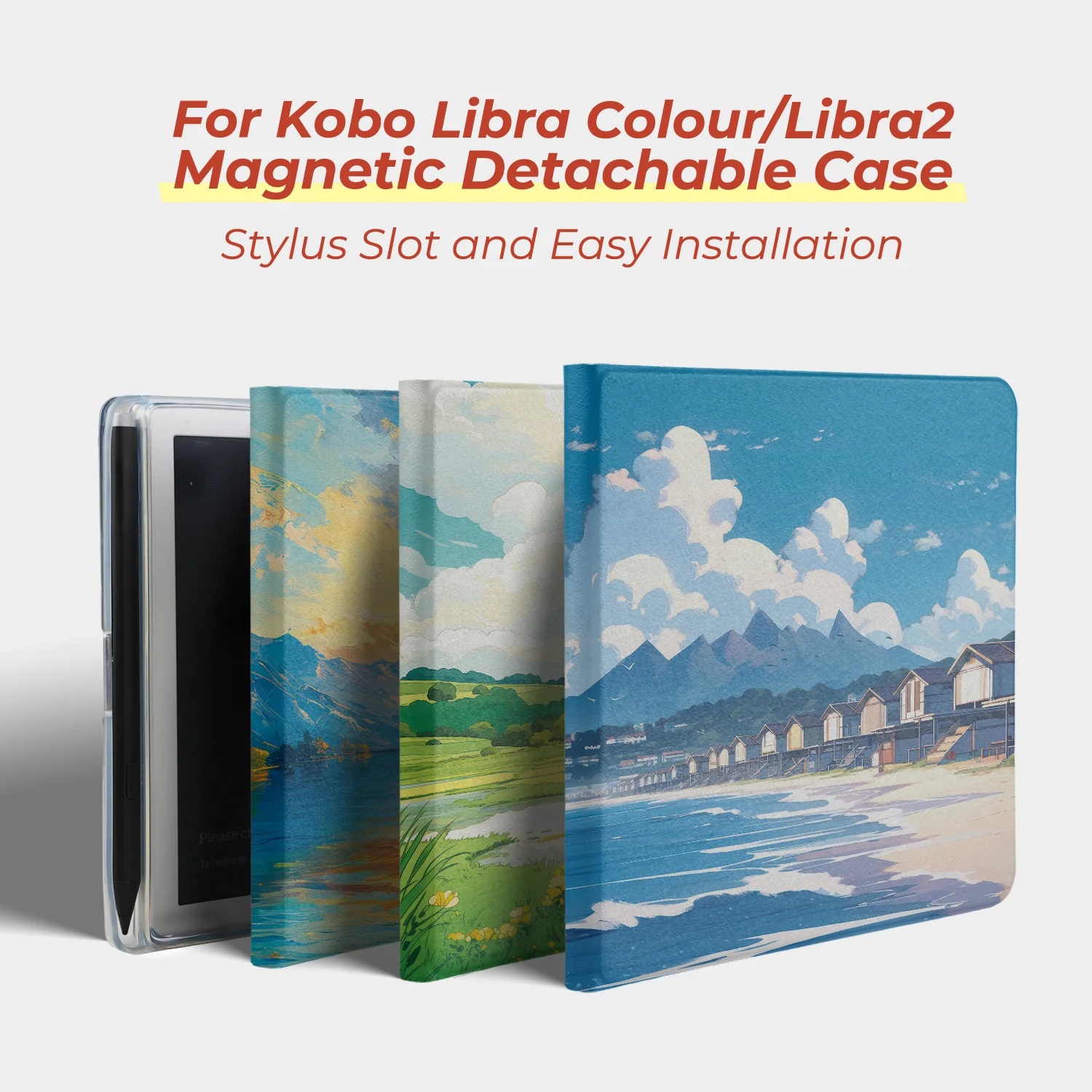 Twosheep suit for Kobo Libra Colour Kobo Libra2 Magnetic Detachable Case Cover with Stylus Slot Clear Back Auto Wake Cute Style