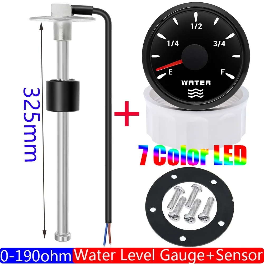 0-190 Ohm waterniveausensor 52 mm waterniveaumeter met 7 kleuren LED watertankmeter indicator benzine boot auto 12V24V op maat