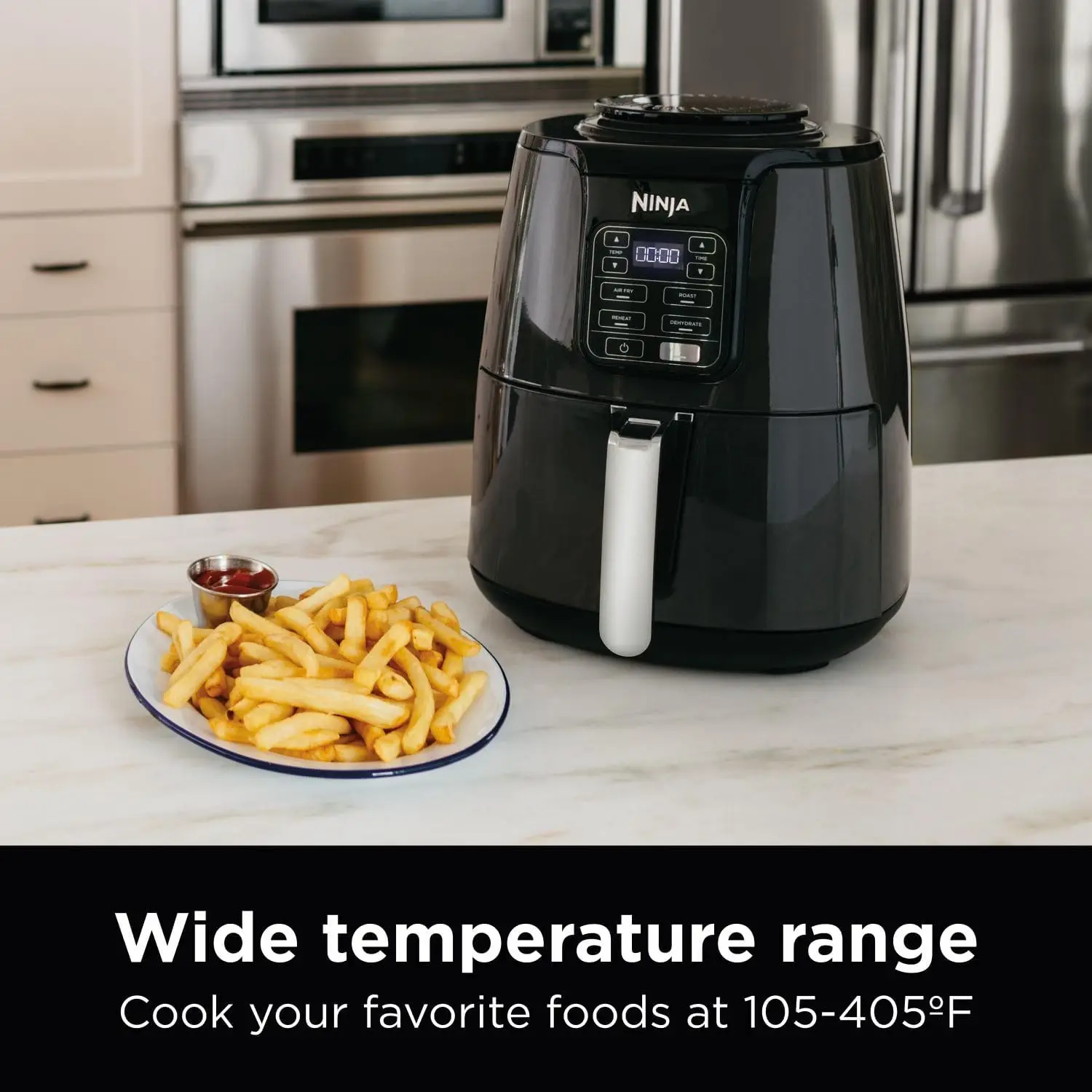 Ninja Air Fryer, Roast, Bake, Air Fry, Roast, Broil, Reheats, & Dehydrates, 4-in-1, Fries, Frozen Food, Veggies, and Juicy Meat,