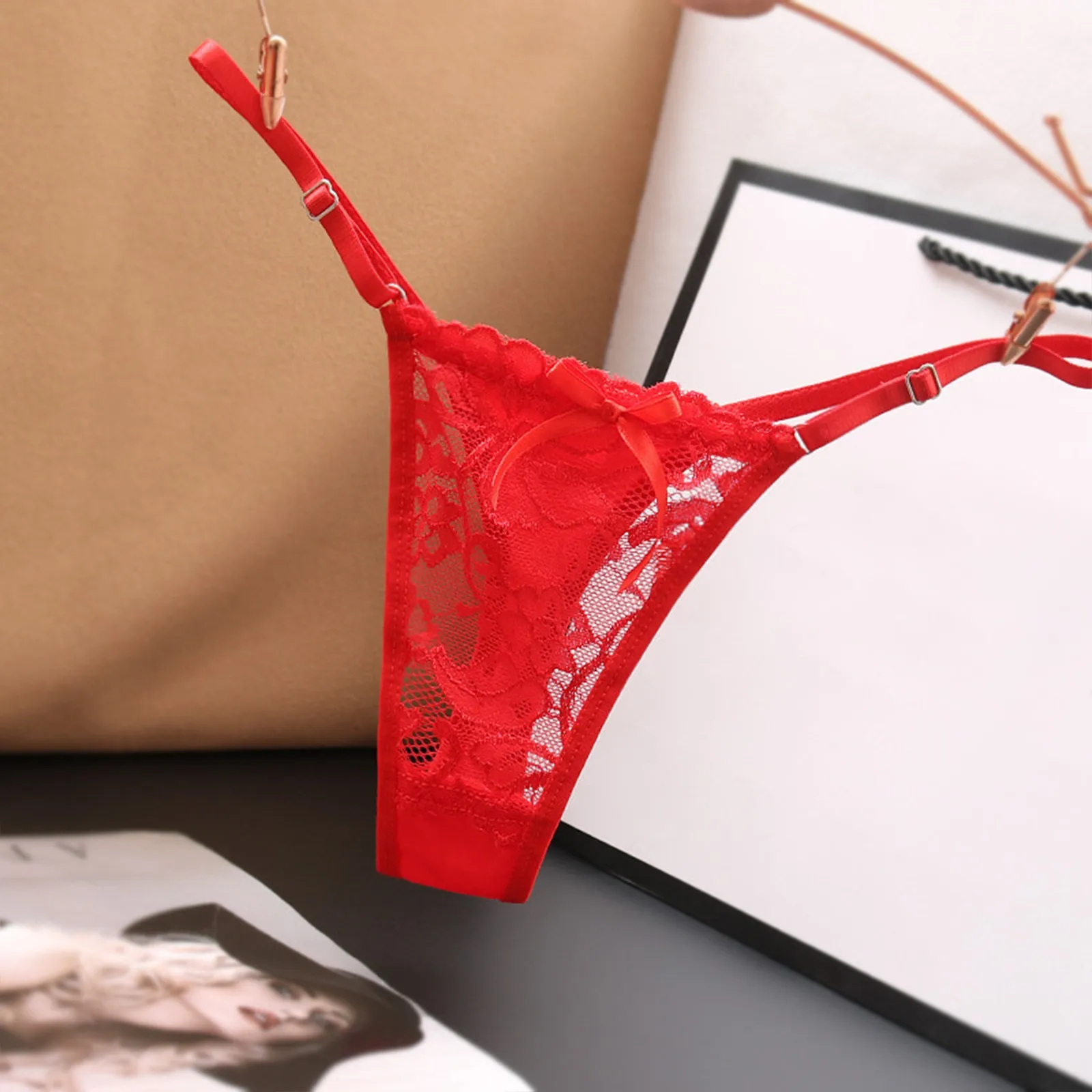 Celana Dalam Wanita Thong Transparan Berenda Jaring Pakaian Dalam Wanita Celana Dalam Wanita G-String Mulus Lingerie Intim