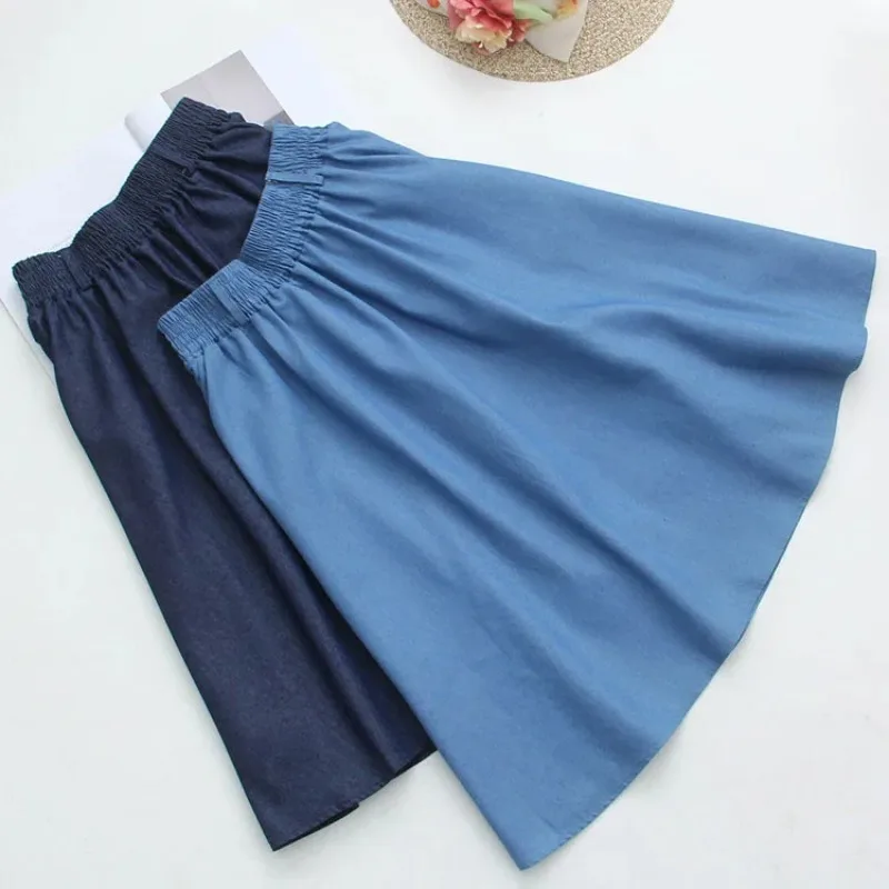 2024 Summer Women Casual Jeans Skirt Korean Preppy Style Students A-Line High Waist Solid Color Midi Denim Skirt Faldas Saias