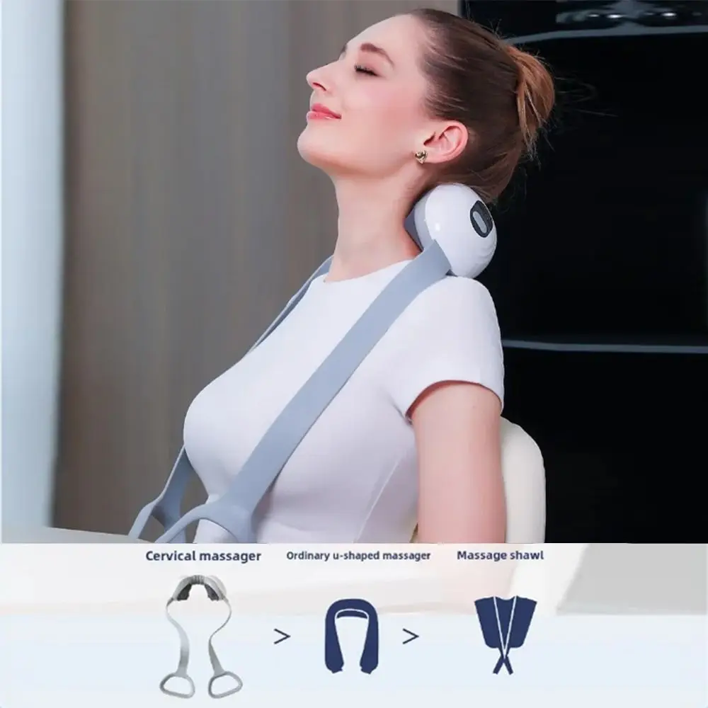 أداة تدليك عنق الرحم المحمولة 3 مستويات حرارية شاشة الكريستال السائل مدلك الرقبة الصغيرة مع مقبض مريح مدلك الظهر الكهربائية #4